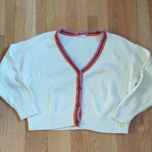 Marine Layer Cotton Cream Pink Orange Cardigan XL Boho Academia Preppy Cottage